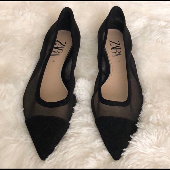 ZARA Pointed Cap Toe Ballet Flats ~Size 7-7.5 - Picture 1 of 8